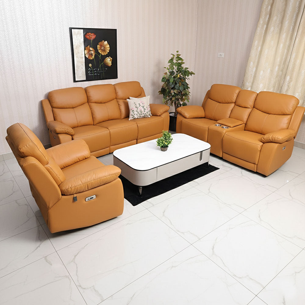 MAARK MOTORIZED RECLINER LEATHER SOFA SET (3R+2R+1R) 1406-TAN HT