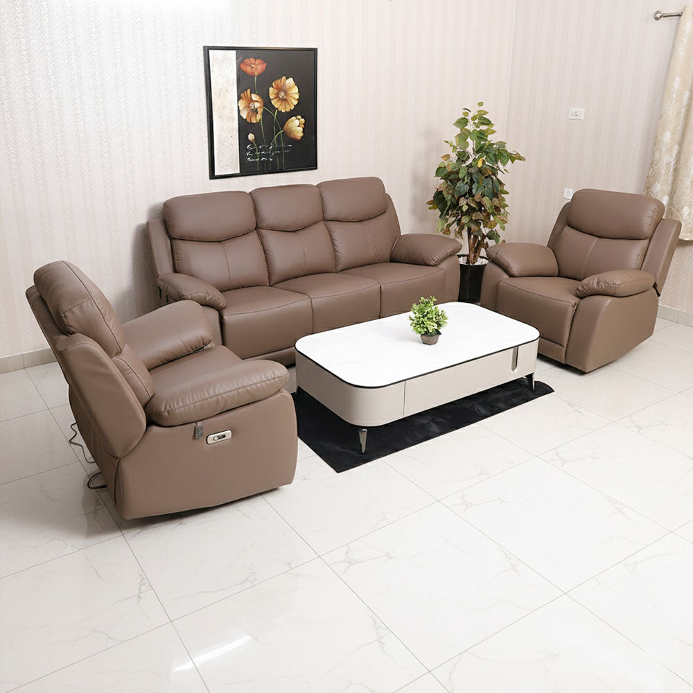 MAARK MOTORIZED RECLINER LEATHER SOFA SET 3R+2R+1R 1406 - CAMEL HT