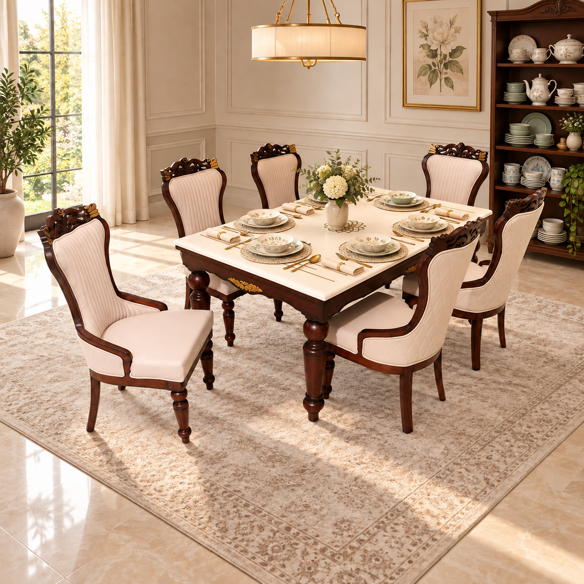 MAARK MARBLE TOP 6 SEATER DINING SET 6002 TD