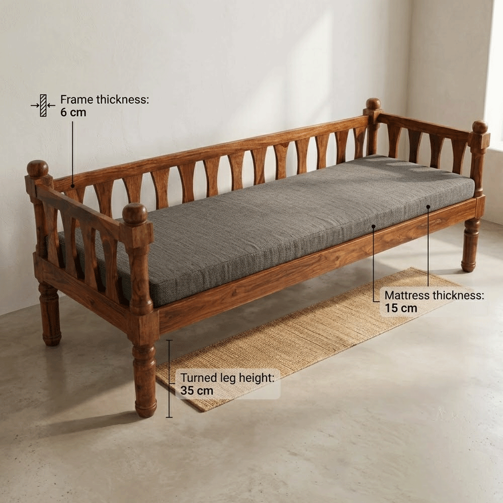 MAARK SHEESHAM WOOD DIWAN WITH CUSHION 4021 NATURAL FINISH SV