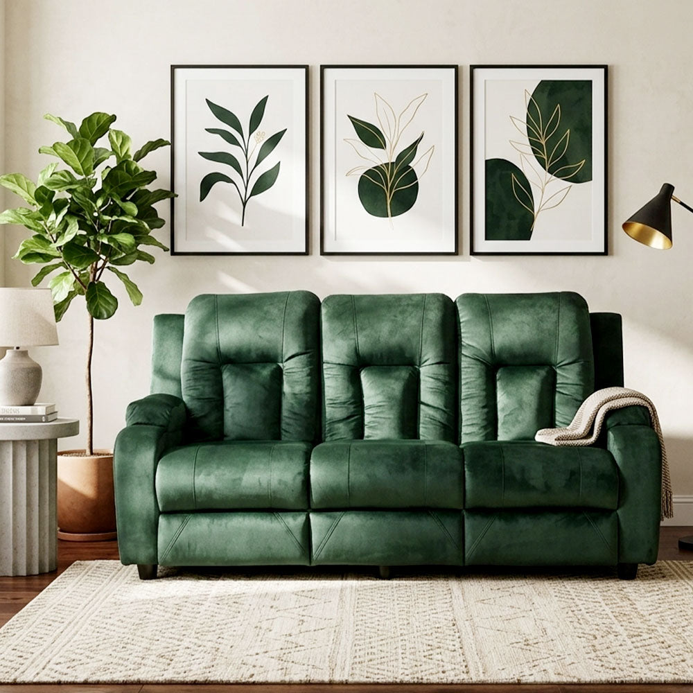 MAARK FABRIC THREE SEATER SOFA AMERICAN GREEN COLOUR