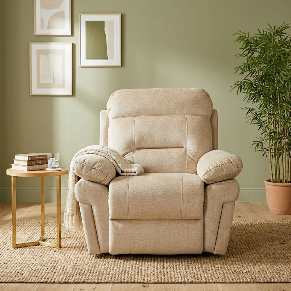 MAARK MANUAL RECLINER FABRIC SOFA SINGLE SEATER SURFACE HALF WHITE COLOUR
