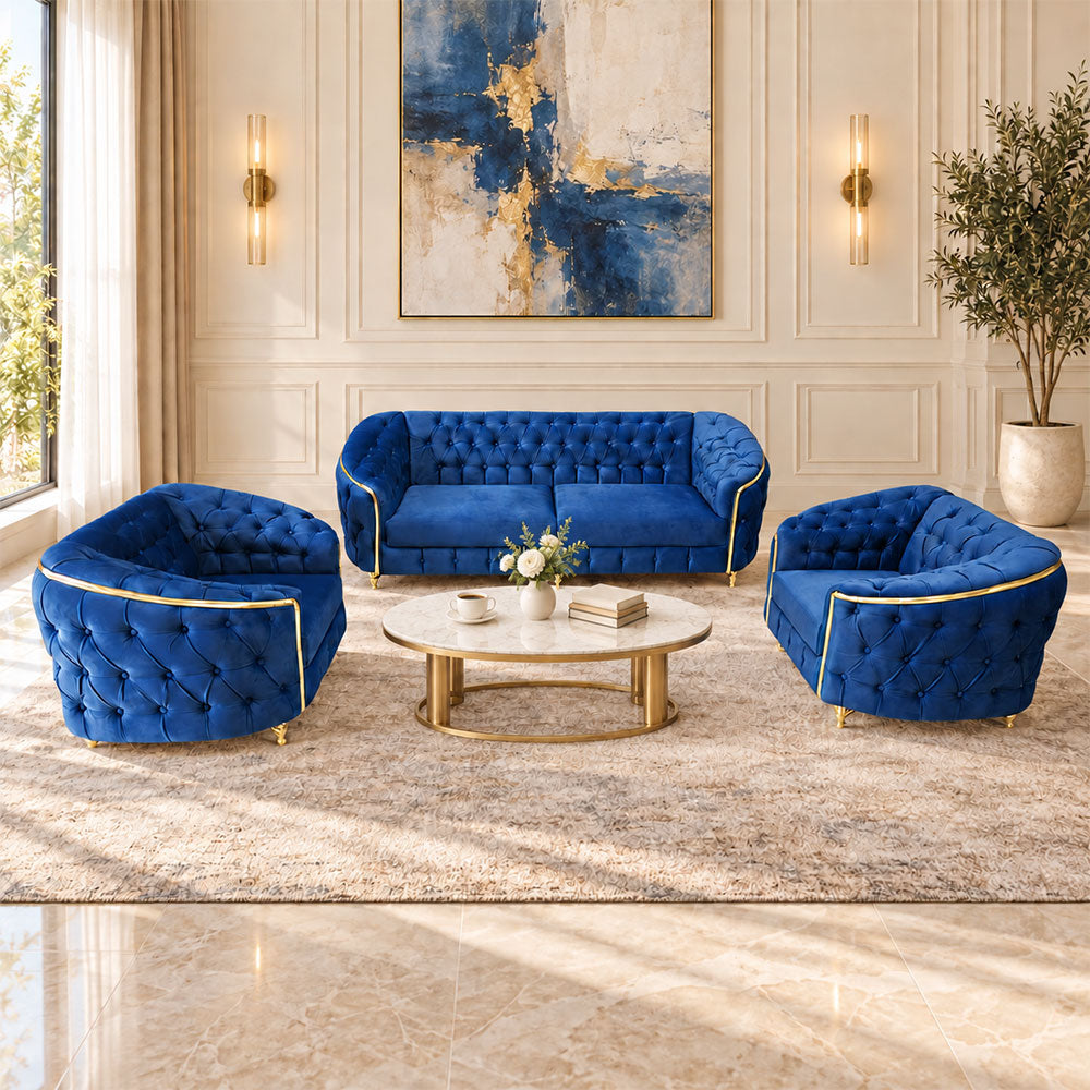 MAARK FABRIC SOFA SET (3+1+1) LUX BLUE COLOUR