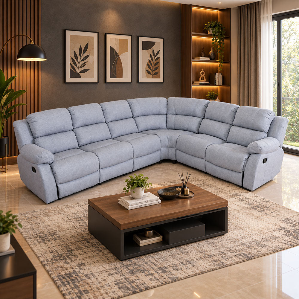 MAARK CORNER MANUAL RECLINER FABRIC SOFA 5 SEATER F211