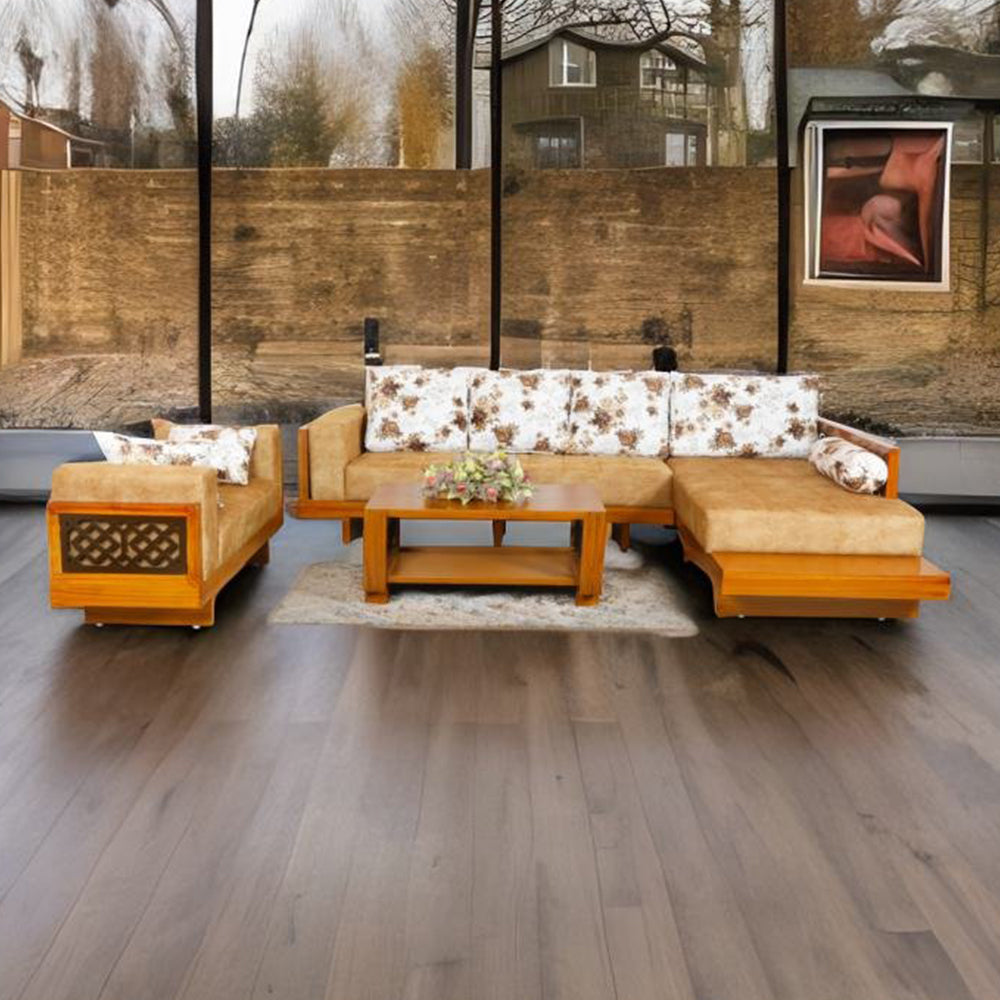 Maark Wooden Sofa Set (3+Diwan+Setty) With Coffee Table Twitter Brown Colour Online India - The Maark Trendz Coimbatore