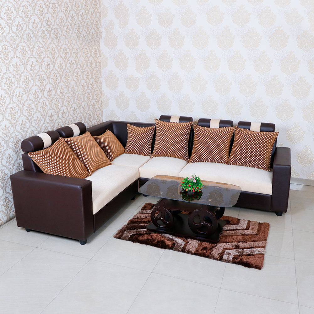 Maark Fabric Corner Sofa 5 Seater Magameru Half White Colour Online India - The Maark Trendz Coimbatore