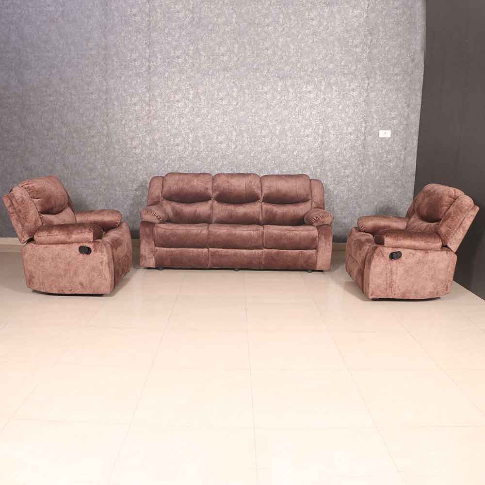 Maark Manual Recliner Fabric Sofa Set (3+1R+1R) Champion Brown Colour Online India - The Maark Trendz Coimbatore