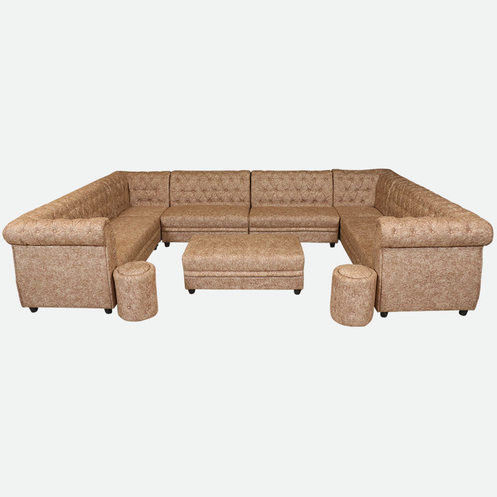 MAARK U SHAPE FABRIC CORNER SOFA 12 SEATER LUX WITH PUFFY BROWN COLOUR