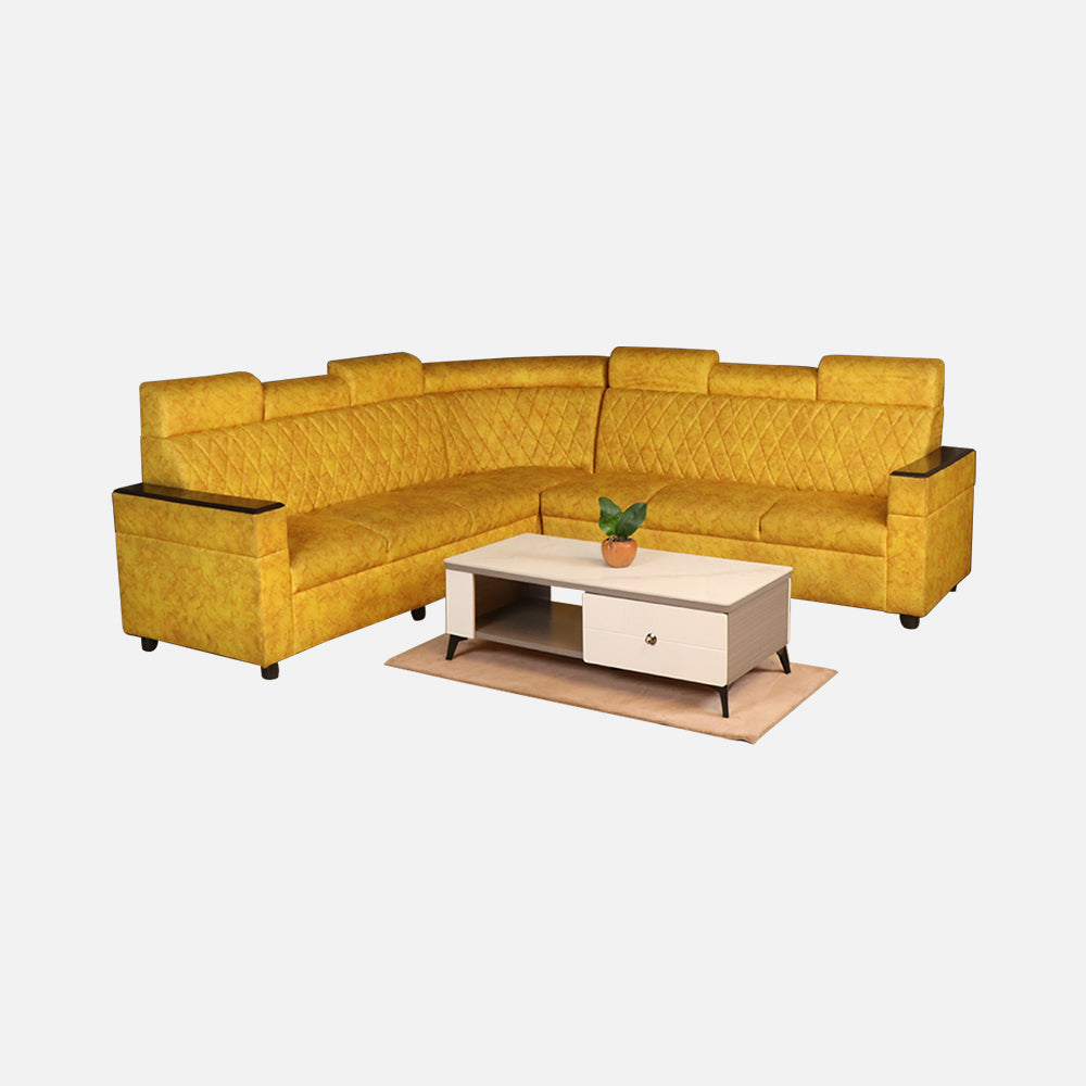 MAARK FABRIC CORNER SOFA 6 SEATER IYARKAI YELLOW COLOUR