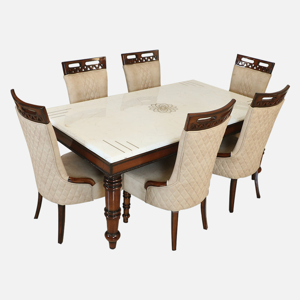 MAARK MARBLE TOP 6 SEATER DINING SET 6044 TD