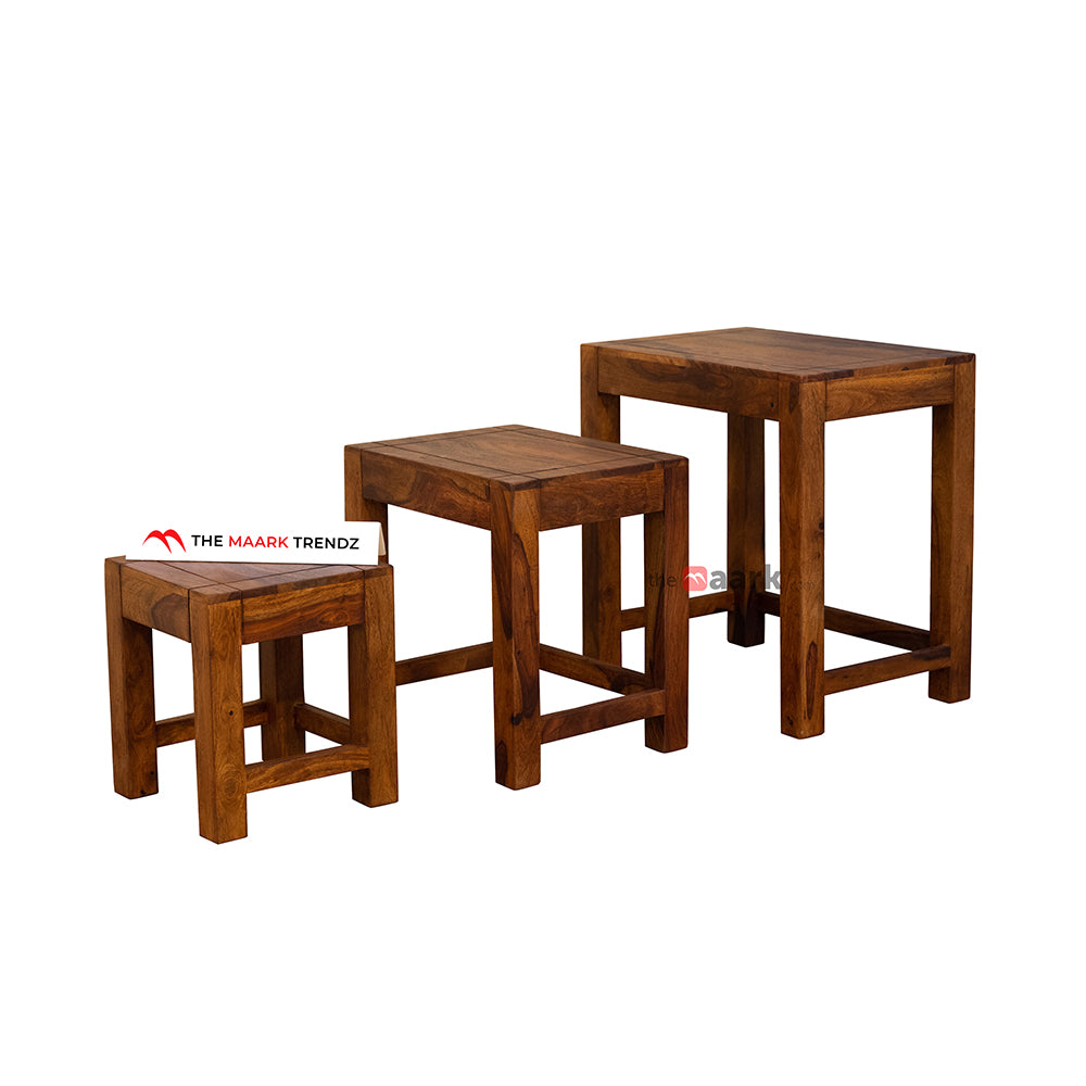 MAARK SHEESHAM WOOD NEST TABLE SET 8500 NATURAL FINISH SV