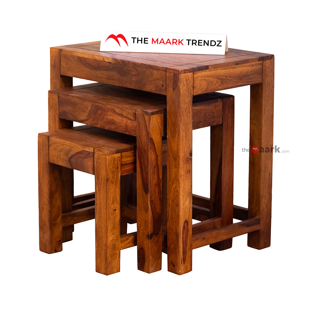 MAARK SHEESHAM WOOD NEST TABLE SET 8500 NATURAL FINISH SV
