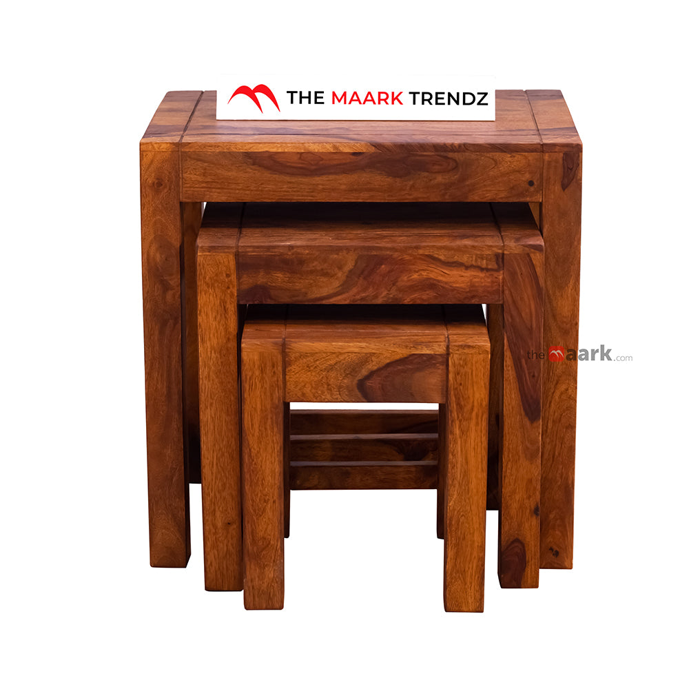 MAARK SHEESHAM WOOD NEST TABLE SET 8500 NATURAL FINISH SV