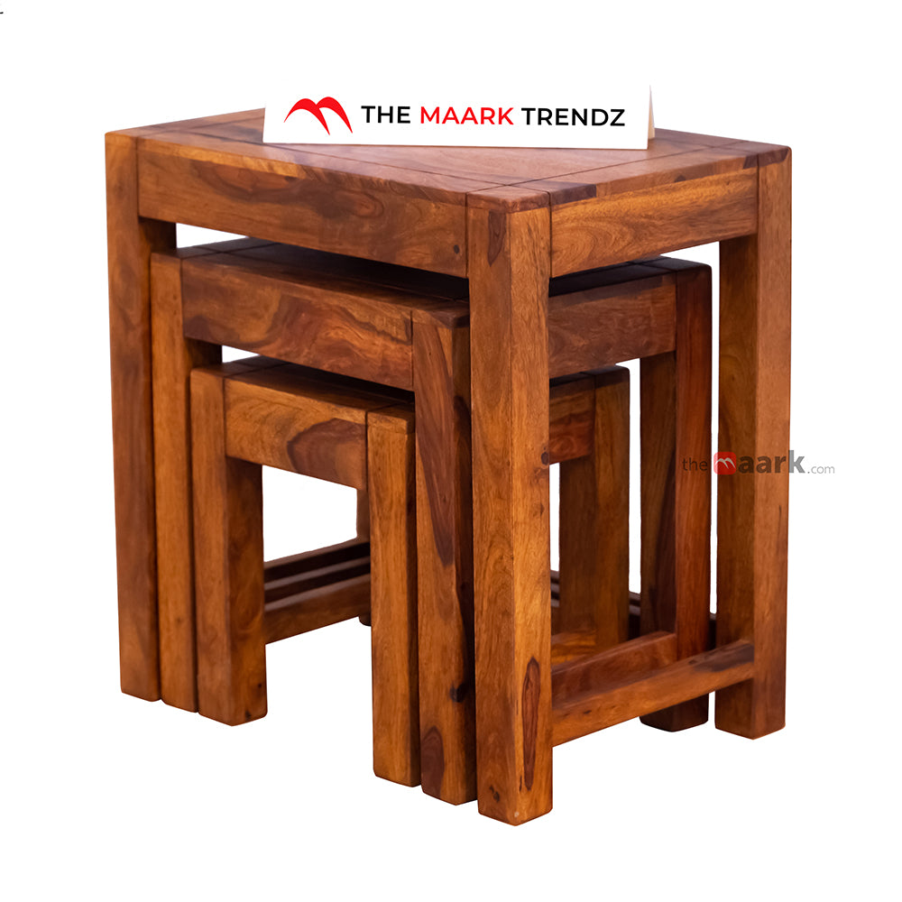 MAARK SHEESHAM WOOD NEST TABLE SET 8500 NATURAL FINISH SV