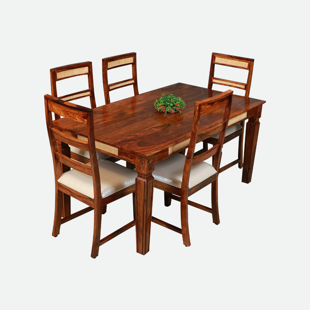 MAARK SHEESHAM WOOD 6 SEATER DINING SET (5.25*3) 1203 NATURAL FINISH SV
