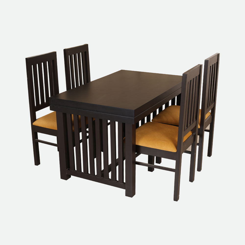 MAARK WOODEN TOP 4 SEATER DINING SET (4*2.5) WINDOW WALNUT COLOUR