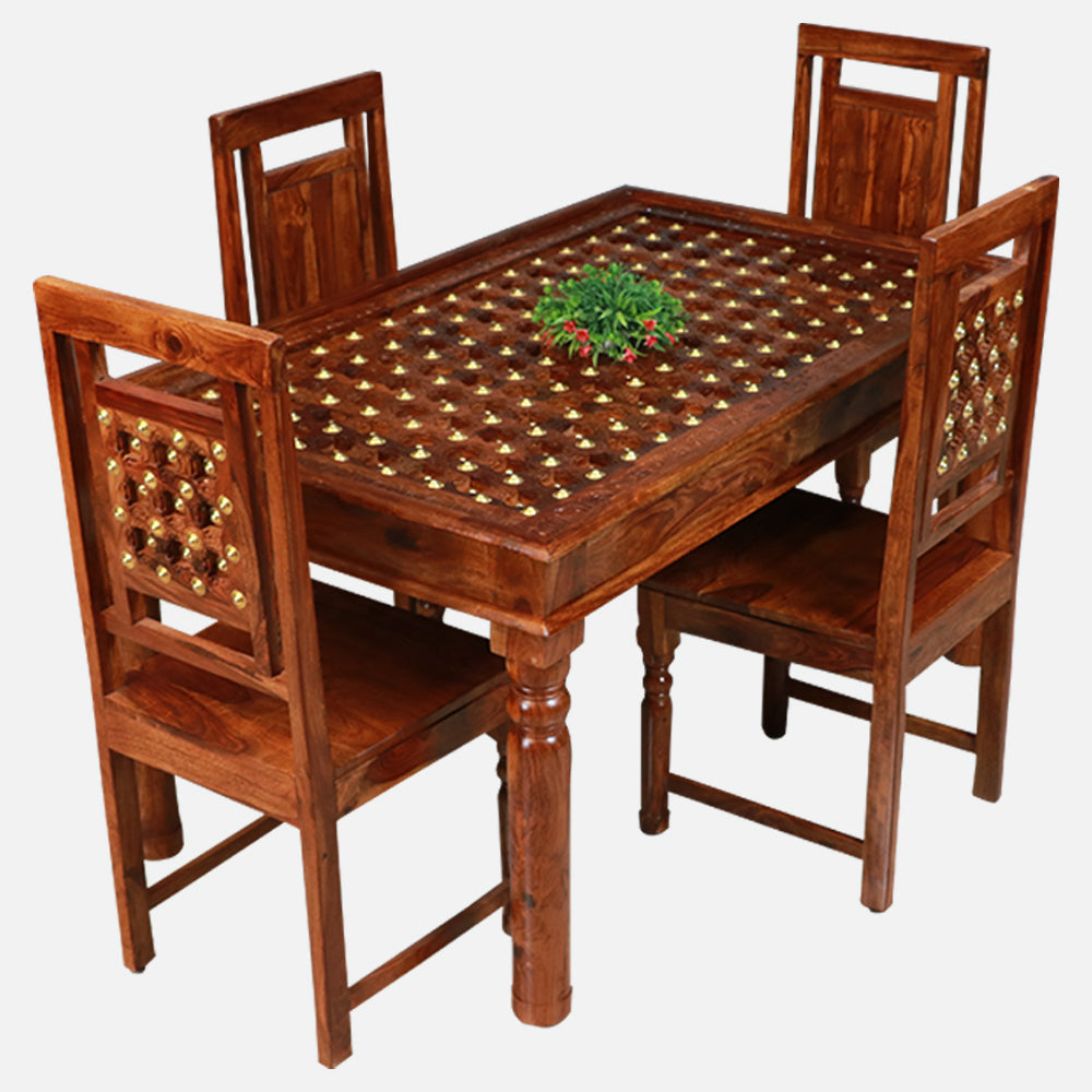 MAARK SHEESHAM WOOD 4 SEATER DINING SET (5*3) 1102 NATURAL FINISH SV