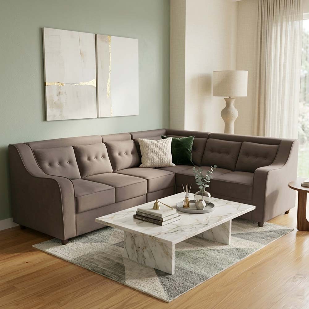 Maark Fabric Corner Sofa 5 Seater Classic Gray Colour Online India - The Maark Trendz Coimbatore