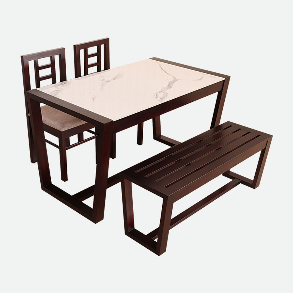 MAARK MARBLE TOP 4 SEATER DINING SET 4.75*3 (1+2+BENCH) WILLOW TT