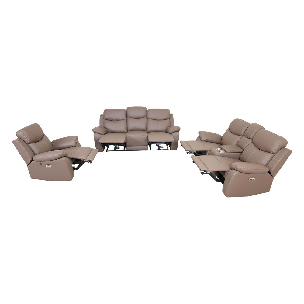 MAARK MOTORIZED RECLINER LEATHER SOFA SET (3R+2R+1R) 1406-CAMEL HT