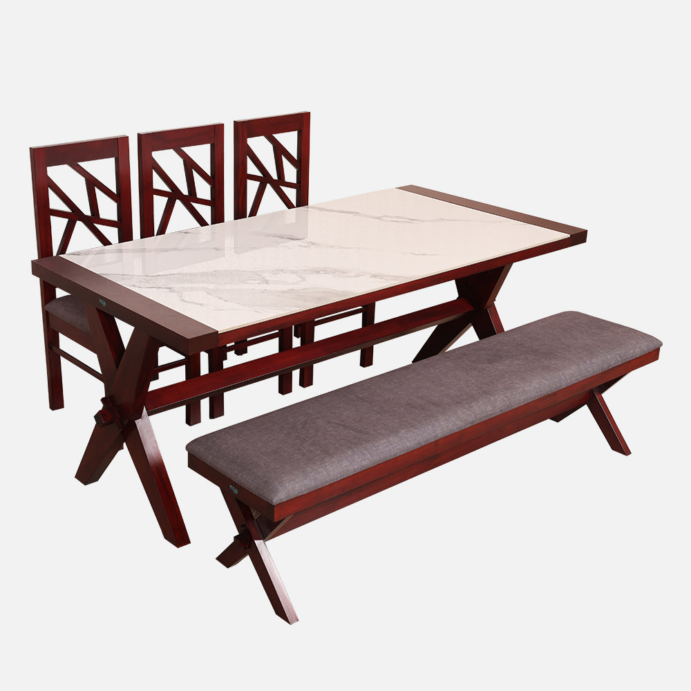 MAARK MARBLE TOP 6 SEATER DINING SET 6*3 (1+3+BENCH) SAMSUN TT