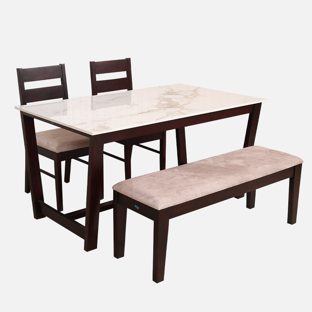 MAARK MARBLE TOP 4 SEATER DINING SET 5*3 (1+2+BENCH) OODI CARE TT