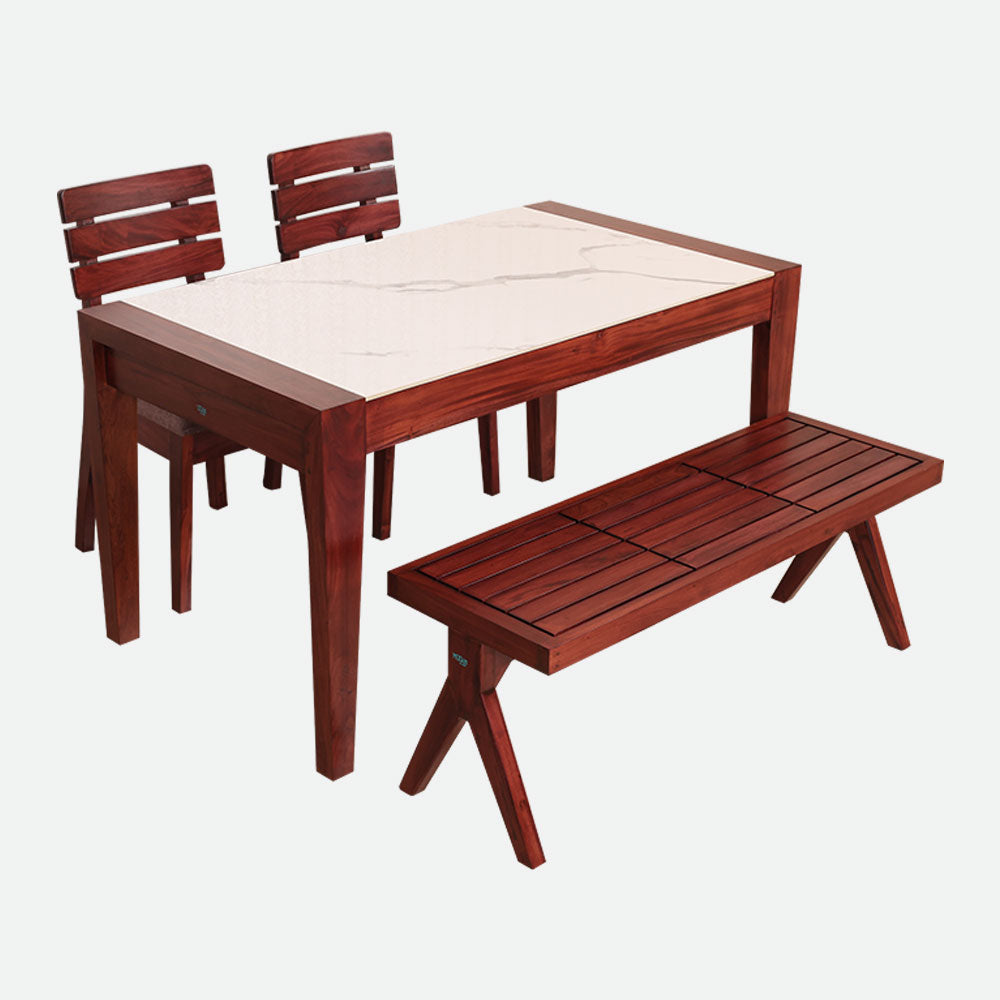 MAARK MARBLE TOP 4 SEATER DINING SET 4*2.75 (1+2+BENCH) MIYANS TT
