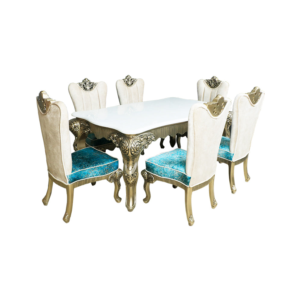 MAARK MARBLE TOP 6 SEATER DINING SET JORDEN SAI