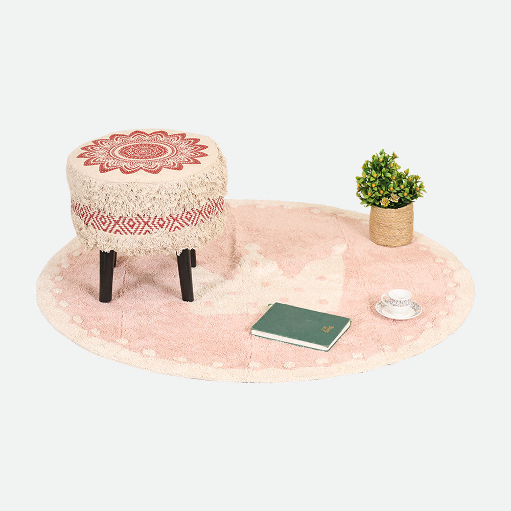 MAARK ROSY PRINTED HANDWOVEN STOOL RED & NATURAL 16*16*17" AO