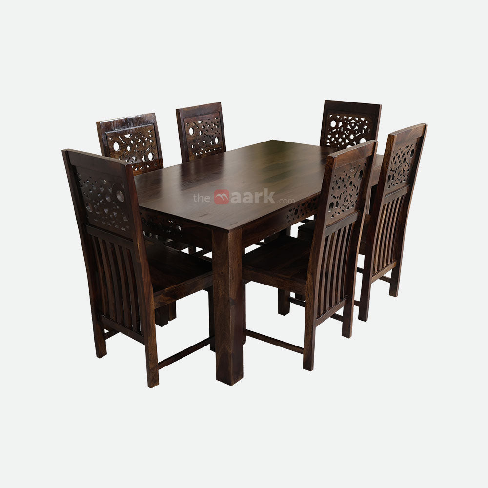 MAARK SHEESHAM WOOD 6 SEATER DINING SET (5.25*3) 1152 STONE FINISH SV