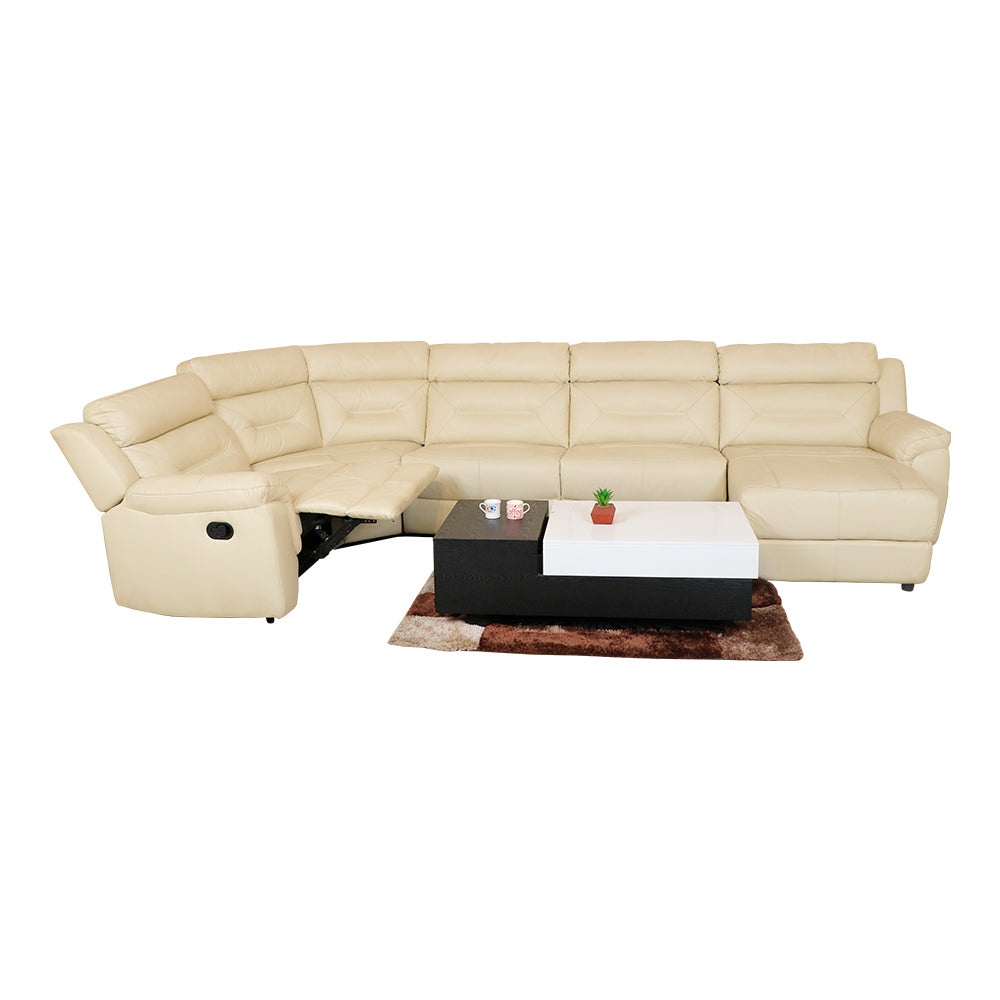 MAARK CORNER MANUAL RECLINER LEATHER SOFA 3 SEATER WITH DIWAN 9304 CREAM WHITE COLOUR HT