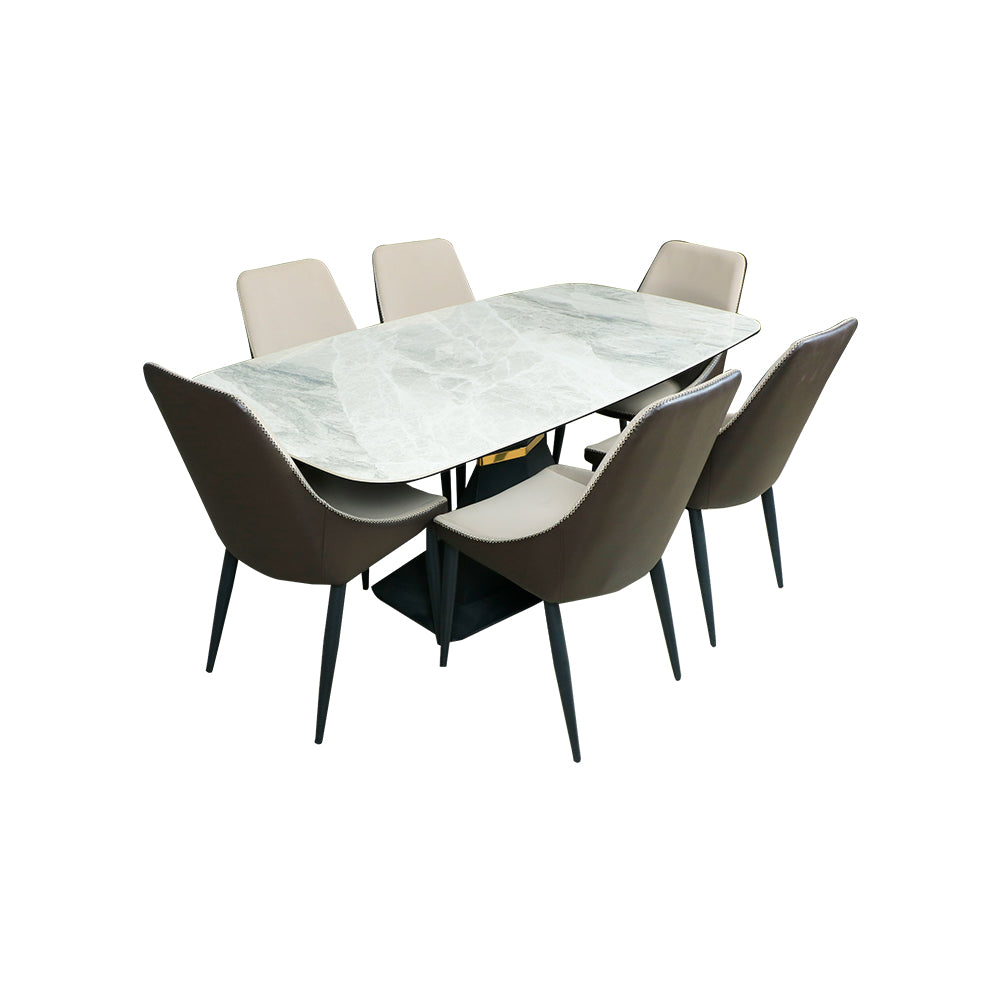 MAARK MARBLE TOP 6 SEATER DINING SET DT708-Y35 HT