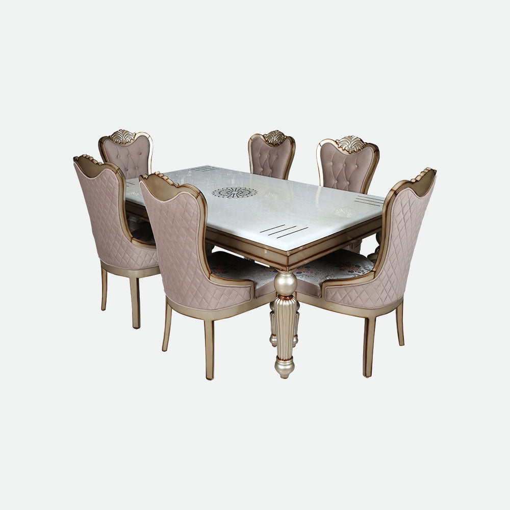 MAARK MARBLE TOP 6 SEATER DINING SET 6047 TD