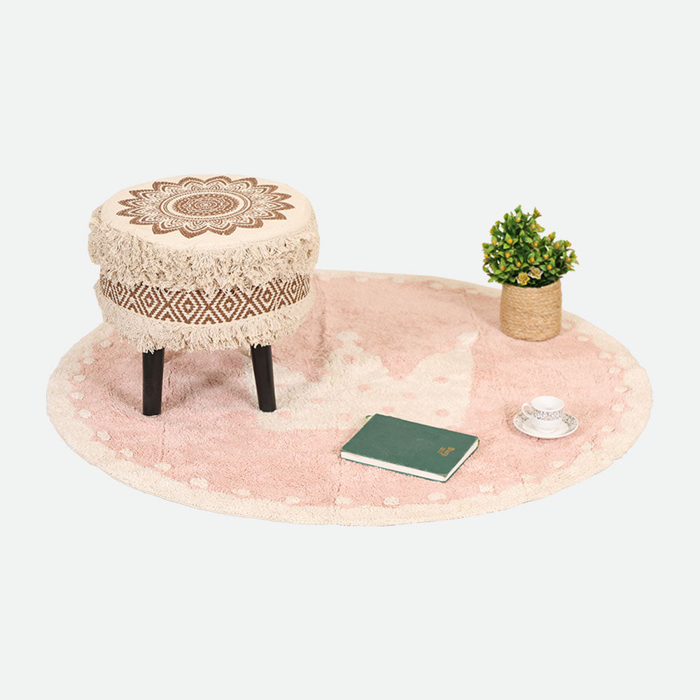 MAARK ROSY PRINTED HANDWOVEN STOOL BROWN & NATURAL 16*16*17" AO