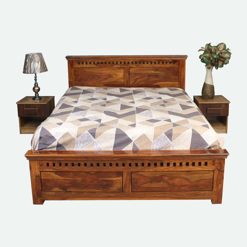 MAARK SHEESHAM WOOD QUEEN SIZE BED (5*6.5) 3081 NATURAL FINISH SV
