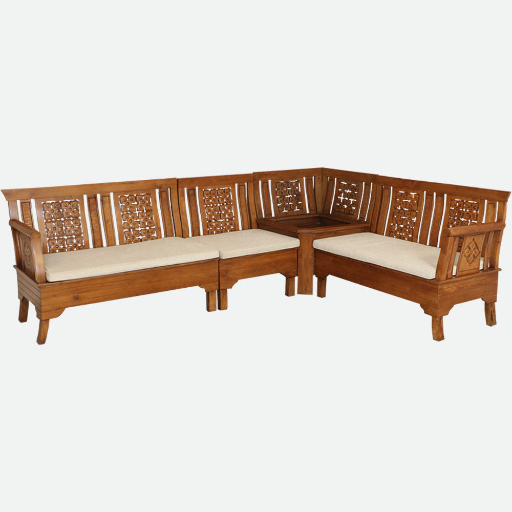 MAARK WOODEN CORNER SOFA 5 SEATER SEMANGI WITH COFFEE TABLE HT