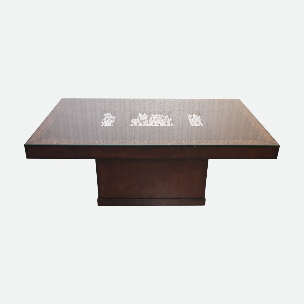 MAARK GLASS TOP 6 SEATER DINING SET BENCHWALA WALNUT COLOUR