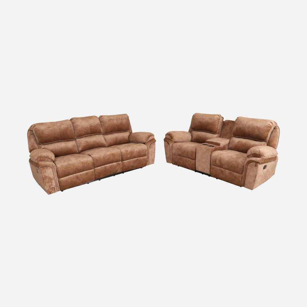 MAARK MANUAL RECLINER LEATHER SOFA SET (3+2+CONSOLE) MILKY WAY