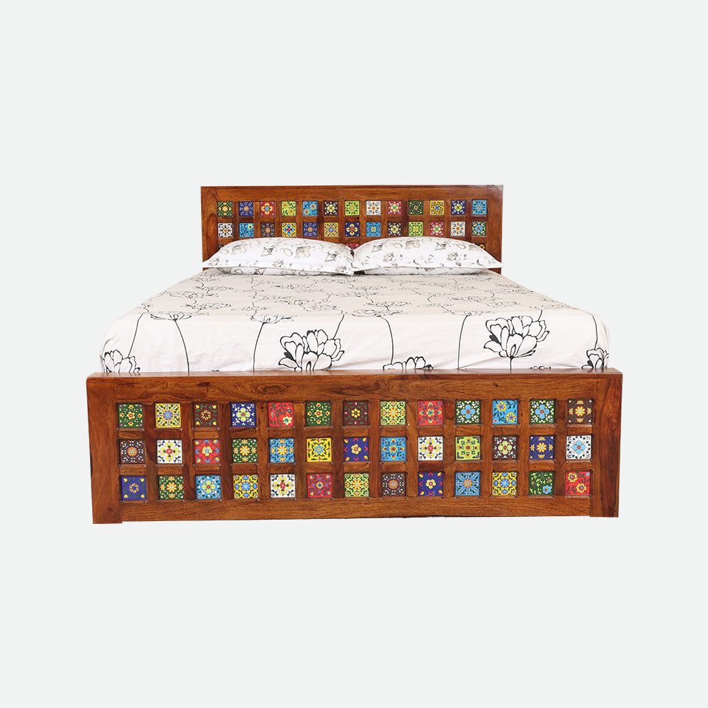 MAARK SHEESHAM WOOD QUEEN SIZE BED (5*6.5) 3112 NATURAL FINISH SV