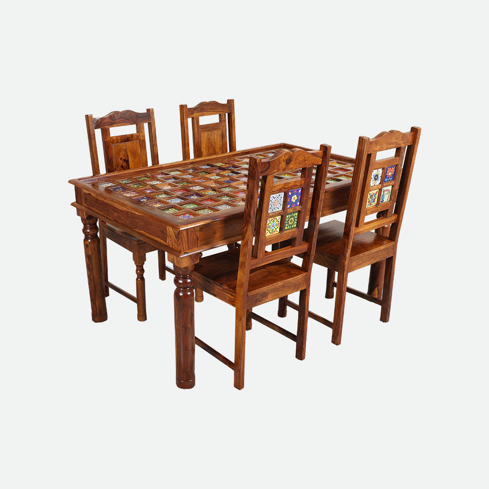 MAARK SHEESHAM WOOD 4 SEATER DINING SET (5*3) 1166 NATURAL FINISH SV