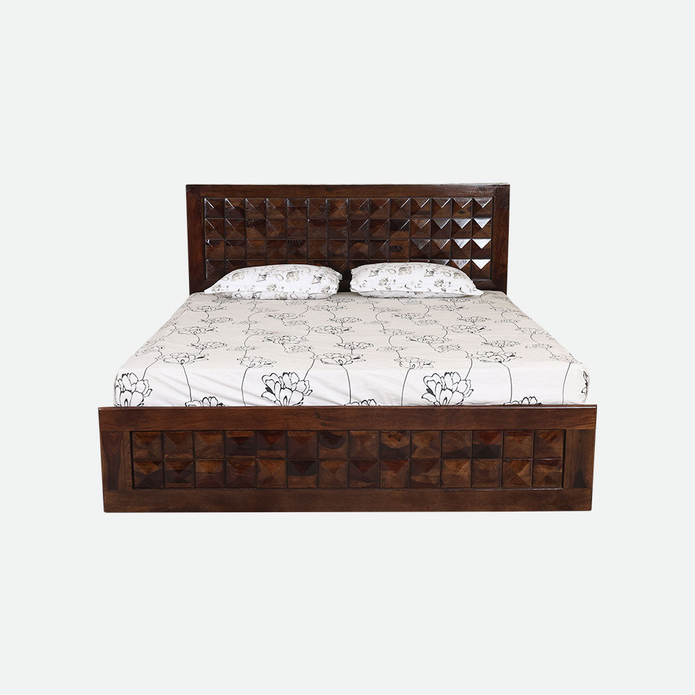 MAARK SHEESHAM WOOD KING SIZE BED WITH STORAGE (6*6.5) 3061 STONE FINISH SV