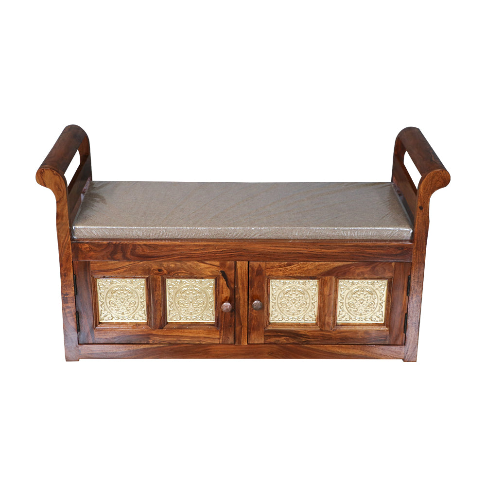 MAARK SHEESHAM WOOD SEATING BENCH WITH STORAGE 7202 NATURAL FINISH SV