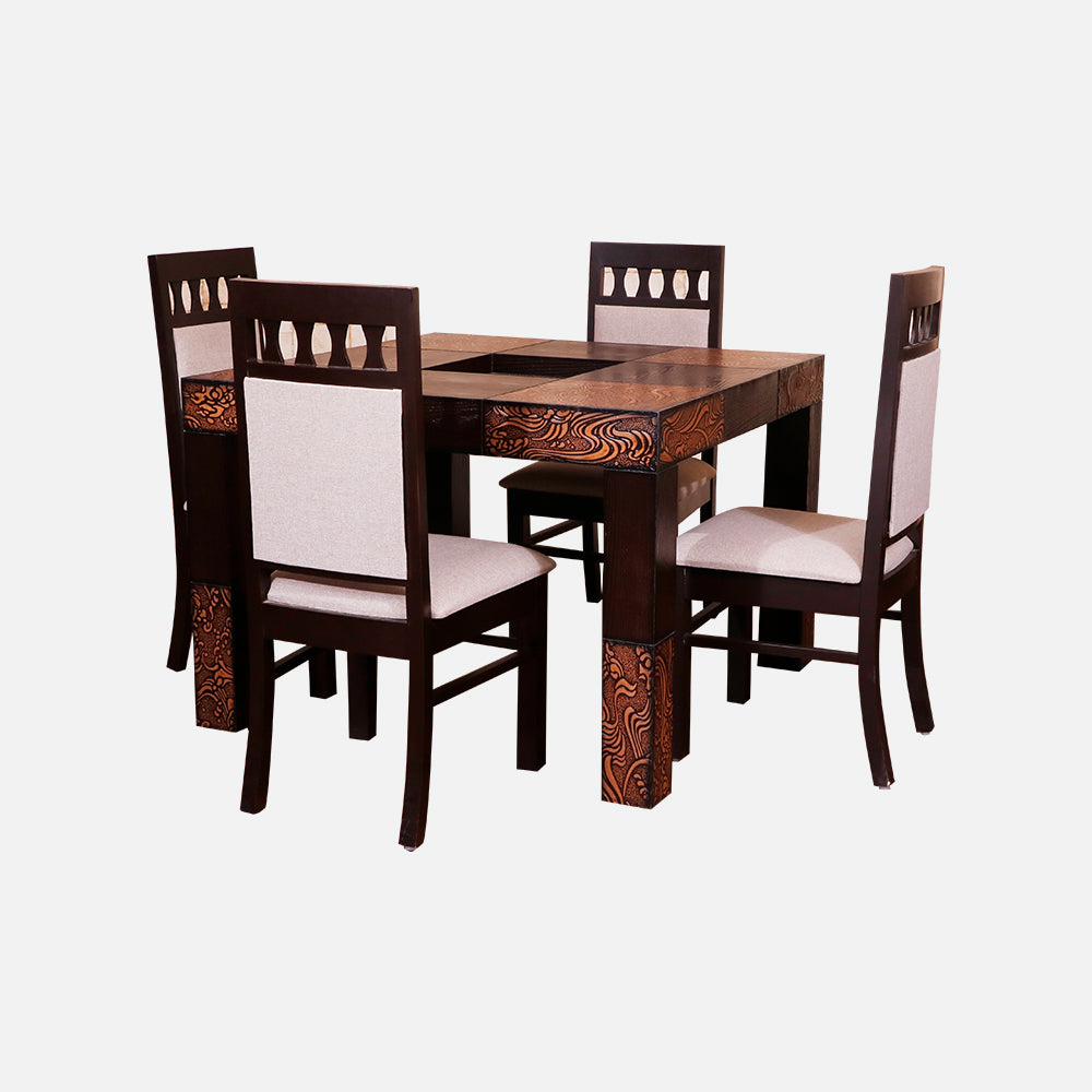 MAARK GLASS TOP 4 SEATER DINING SET STUCHER  WALNUT COLOUR