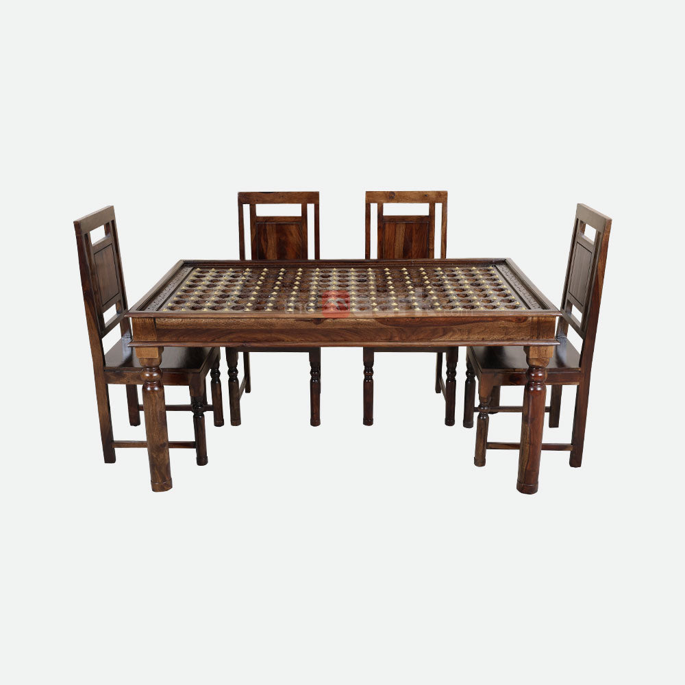 MAARK SHEESHAM WOOD 6 SEATER DINING SET (5.25*3) 1198 STONE FINISH SV