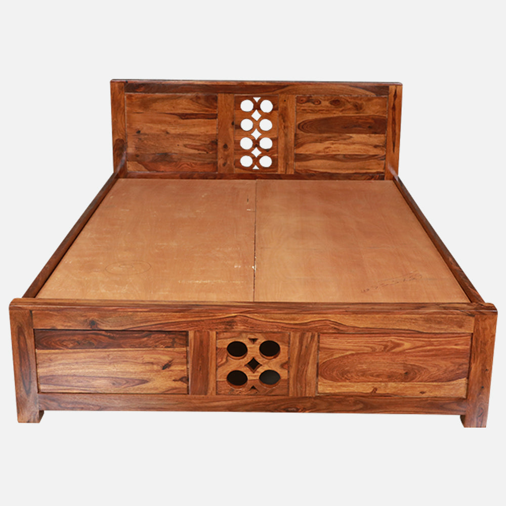 MAARK SHEESHAM WOOD QUEEN SIZE BED (5*6.5) 3028 NATURAL FINISH SV