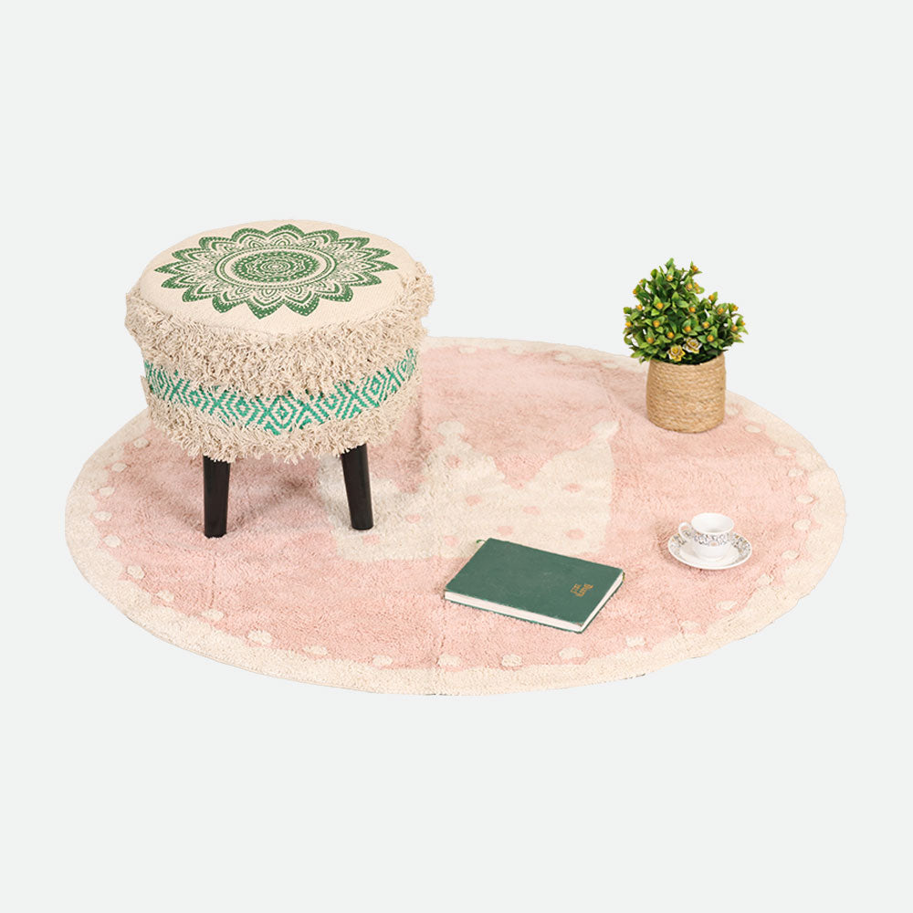 MAARK ROSY PRINTED HANDWOVEN STOOL GREEN & NATURAL 16*16*17" AO