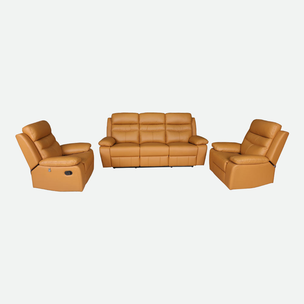 MAARK MANUAL RECLINER LEATHER SOFA 1266-9669 TAN COLOUR HT