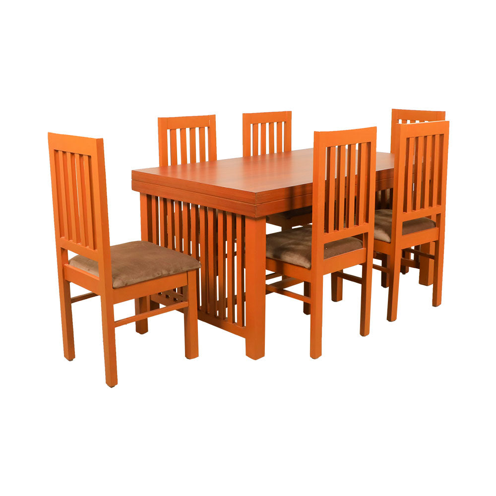 MAARK WOODEN TOP 6 SEATER DINING SET WINDOW TEAK COLOUR
