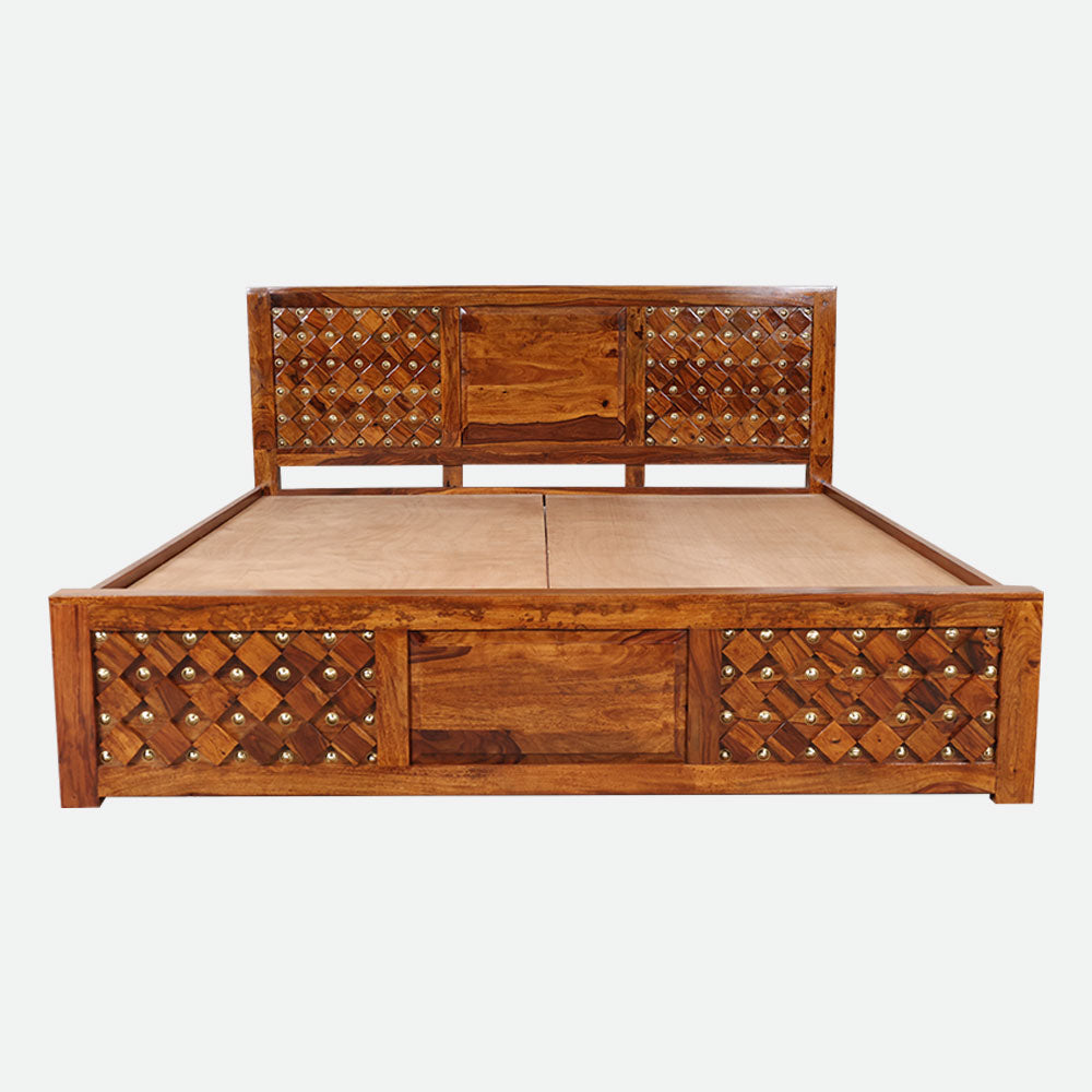 MAARK SHEESHAM WOOD KING SIZE BED (6*6.5) 3153 NATURAL FINISH SV