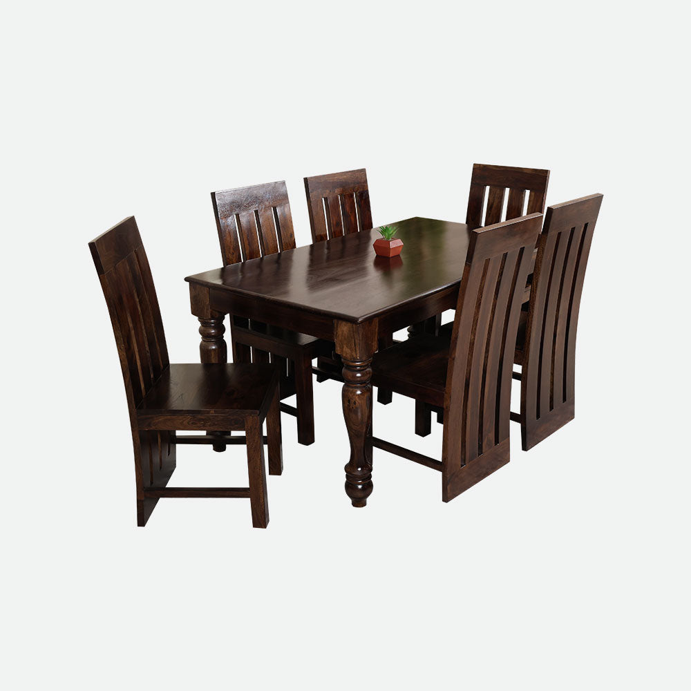 MAARK SHEESHAM WOOD 6 SEATER DINING SET (5.25*3) 1158 STONE FINISH SV